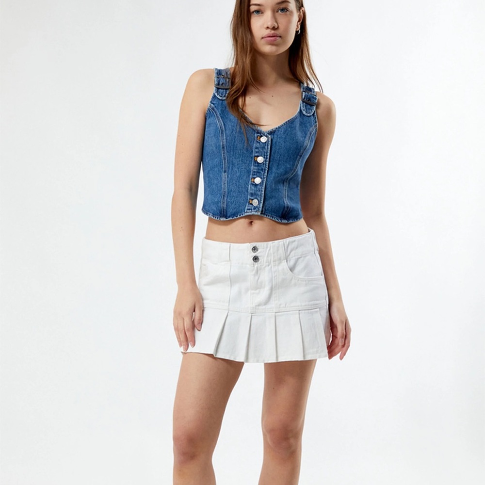 Levi's Blue Denim Button-Front Cropped Tank